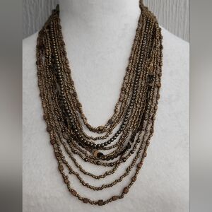 Gold Multi Strand Necklace and Earring Set